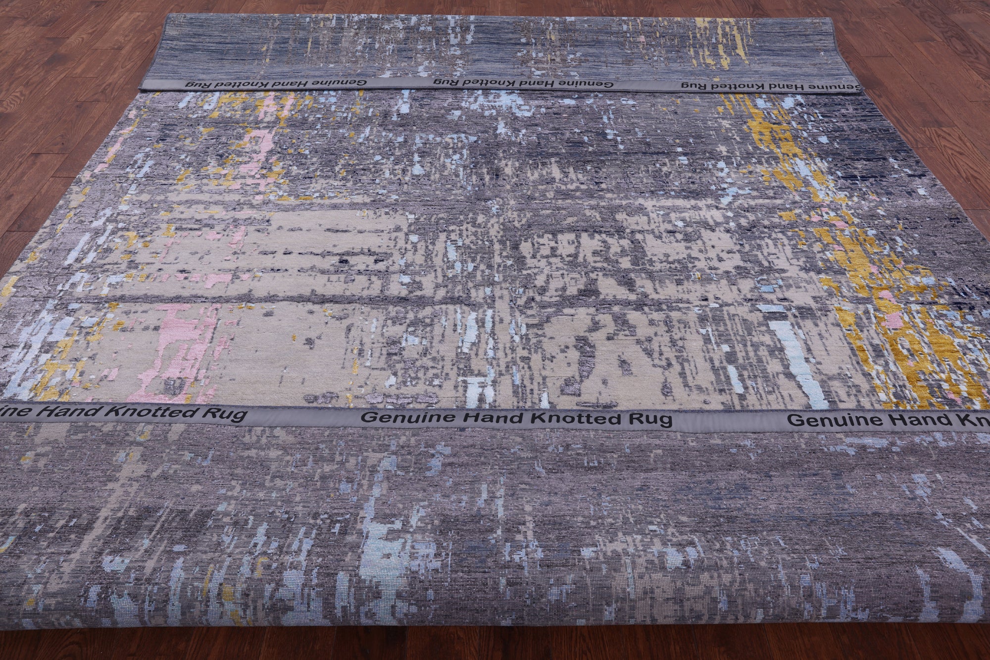 Abstract Modern Hand Knotted Wool & Silk Rug - 9' 0" X 12' 1" - Golden Nile