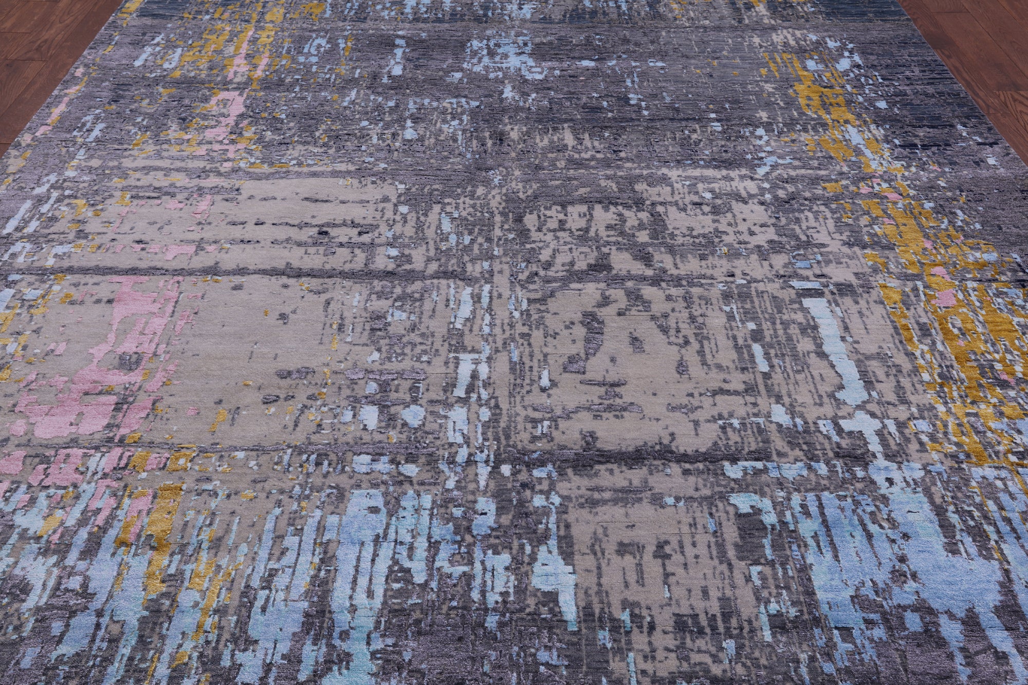 Abstract Modern Hand Knotted Wool & Silk Rug - 9' 0" X 12' 1" - Golden Nile