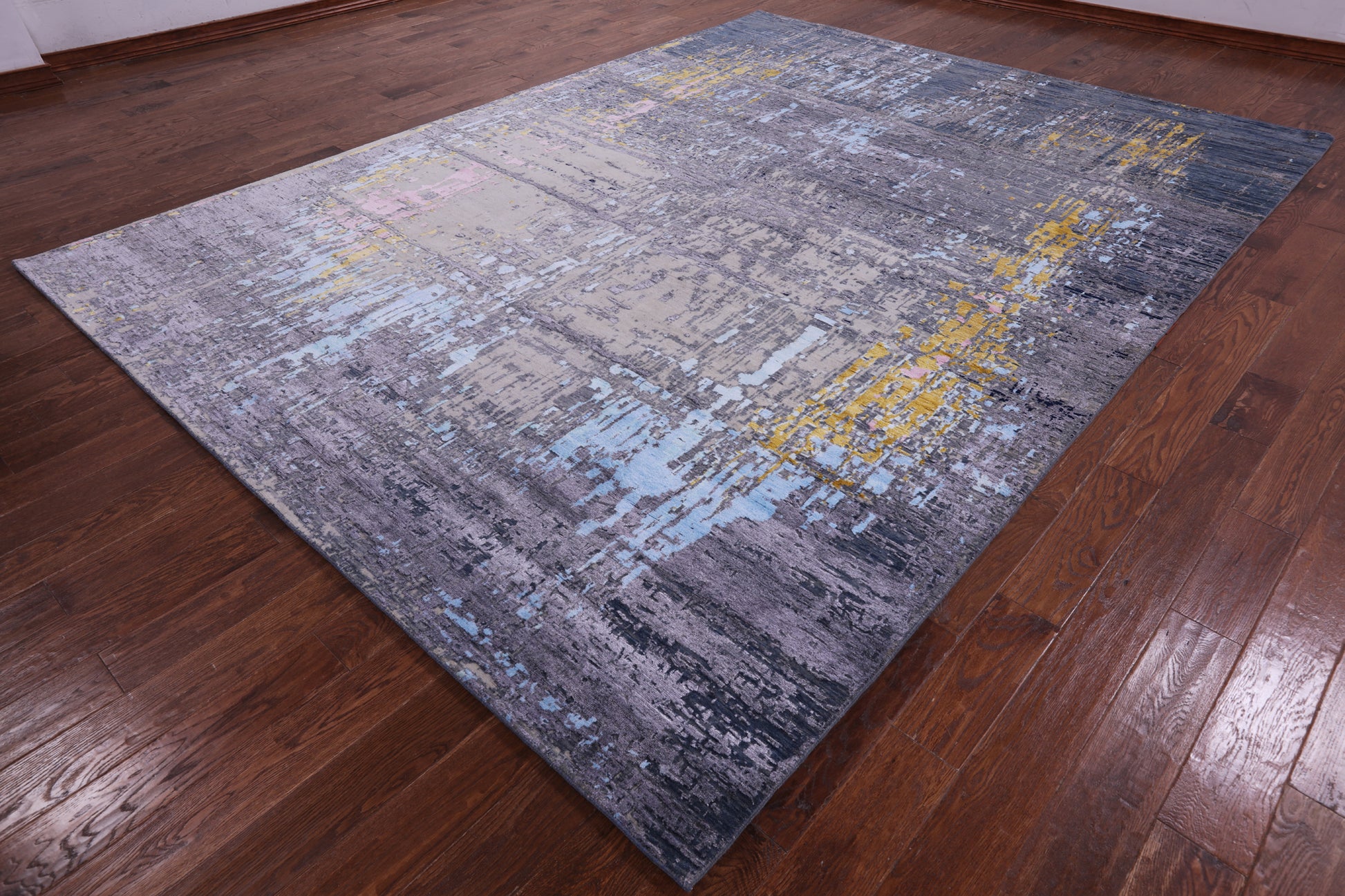 Abstract Modern Hand Knotted Wool & Silk Rug - 9' 0" X 12' 1" - Golden Nile