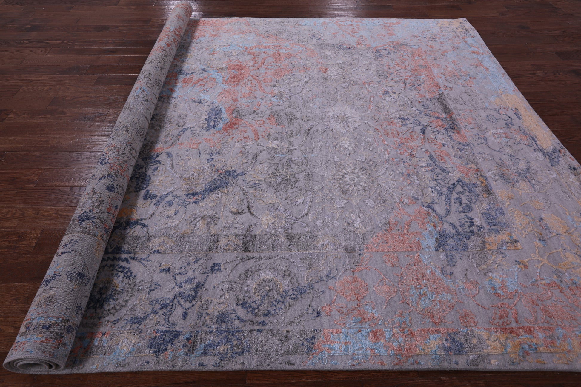 Contemporary Hand Knotted Wool & Silk Rug - 9' 0" X 11' 11" - Golden Nile