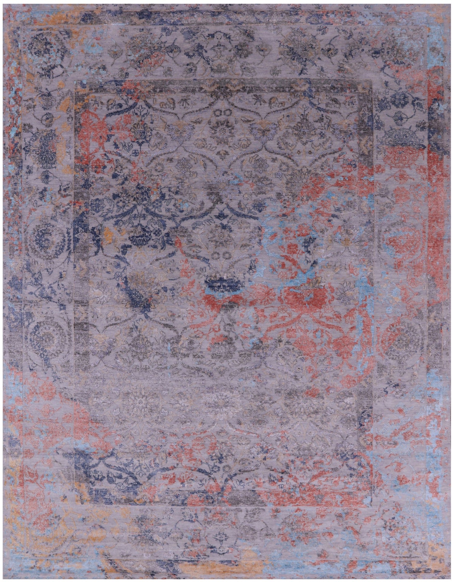 Contemporary Hand Knotted Wool & Silk Rug - 9' 0" X 11' 11" - Golden Nile