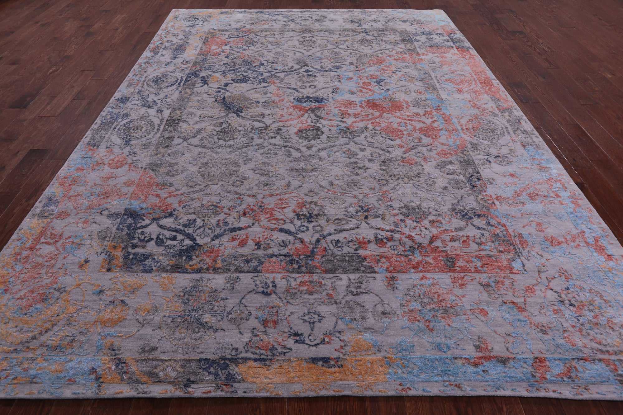 Contemporary Hand Knotted Wool & Silk Rug - 9' 0" X 11' 11" - Golden Nile
