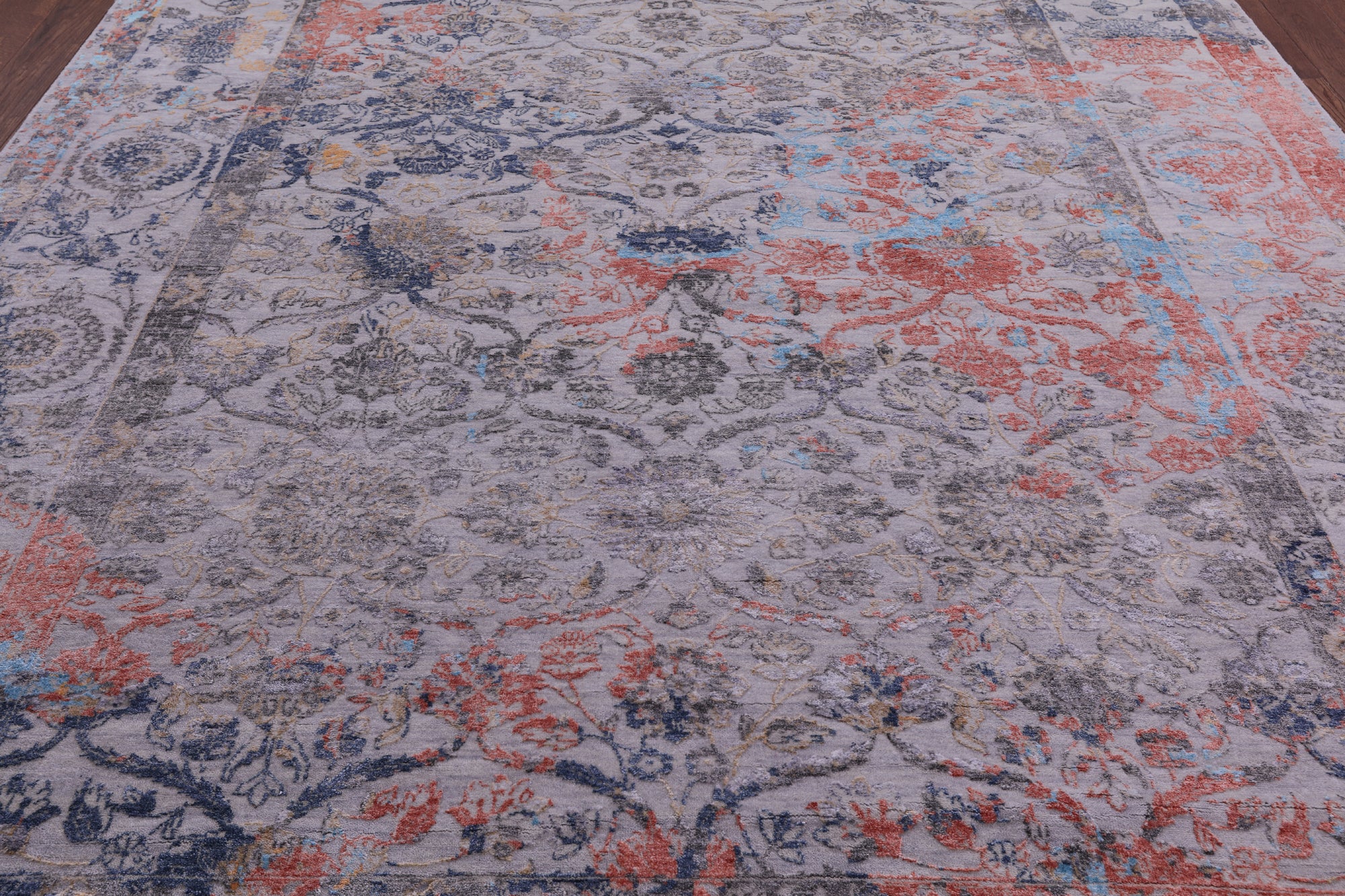 Contemporary Hand Knotted Wool & Silk Rug - 9' 0" X 11' 11" - Golden Nile