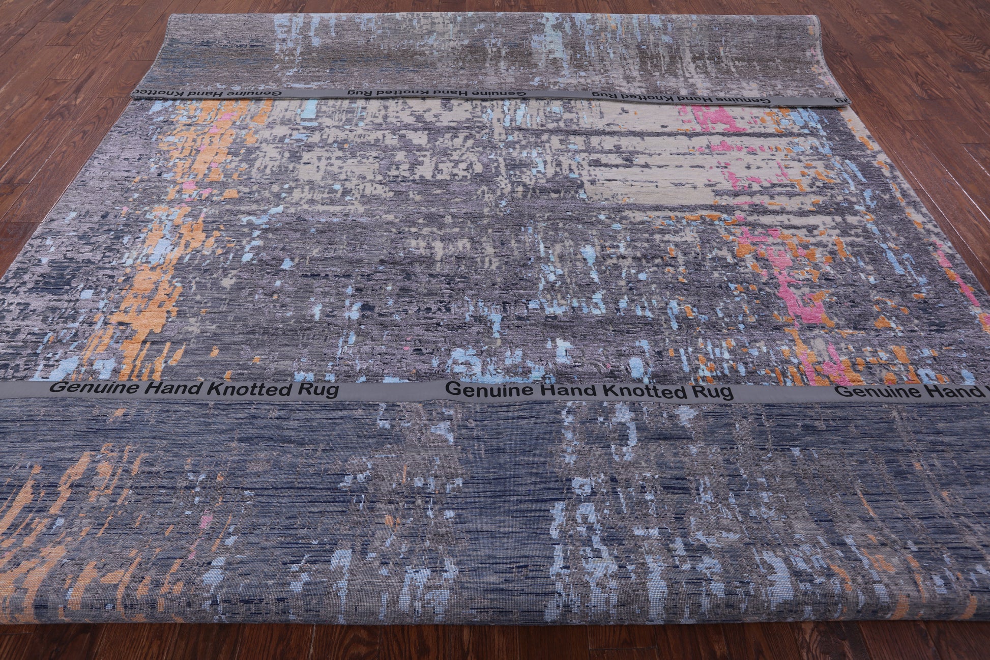 Abstract Modern Hand Knotted Wool & Silk Rug - 9' 0" X 11' 11" - Golden Nile