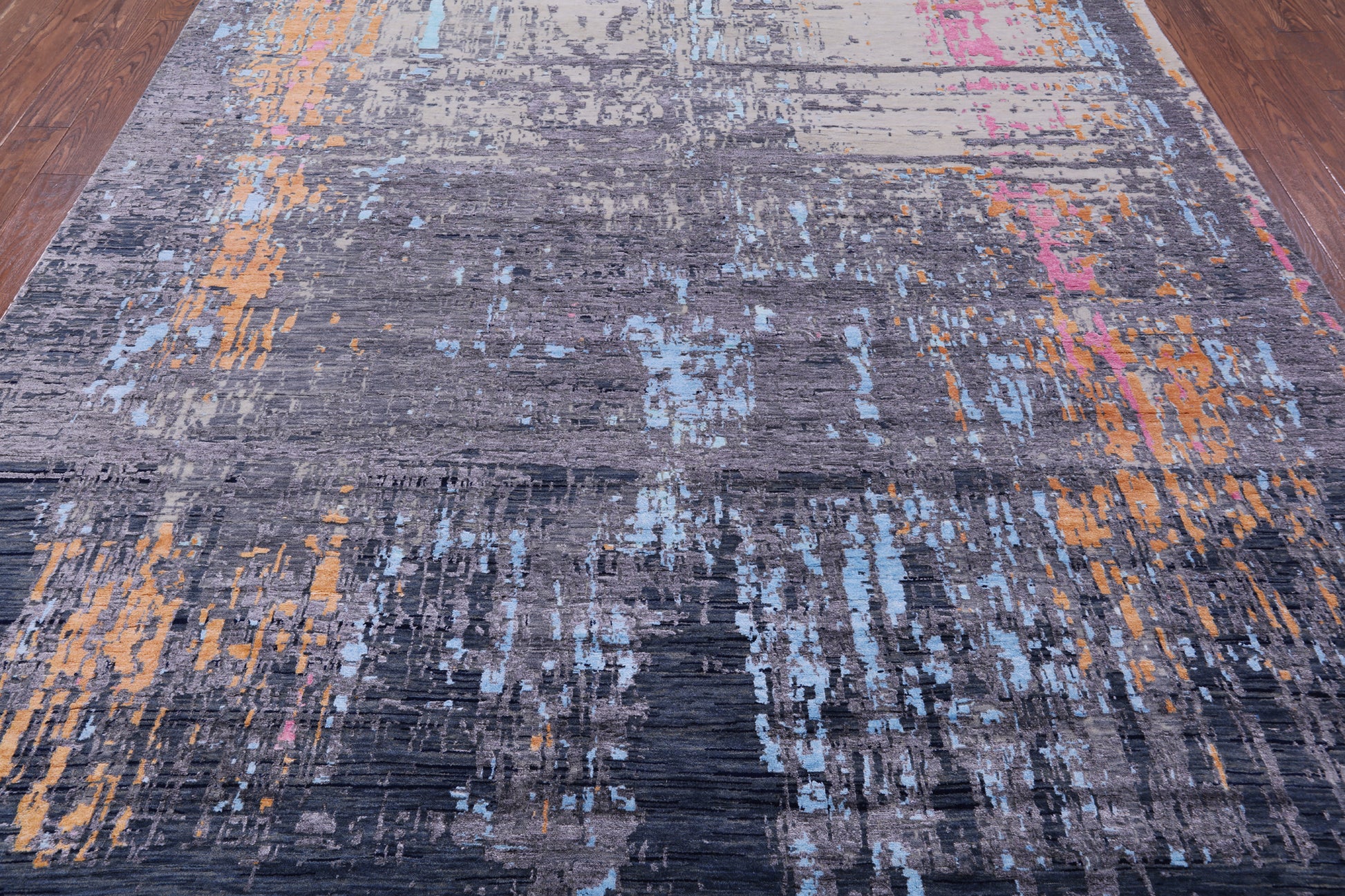Abstract Modern Hand Knotted Wool & Silk Rug - 9' 0" X 11' 11" - Golden Nile