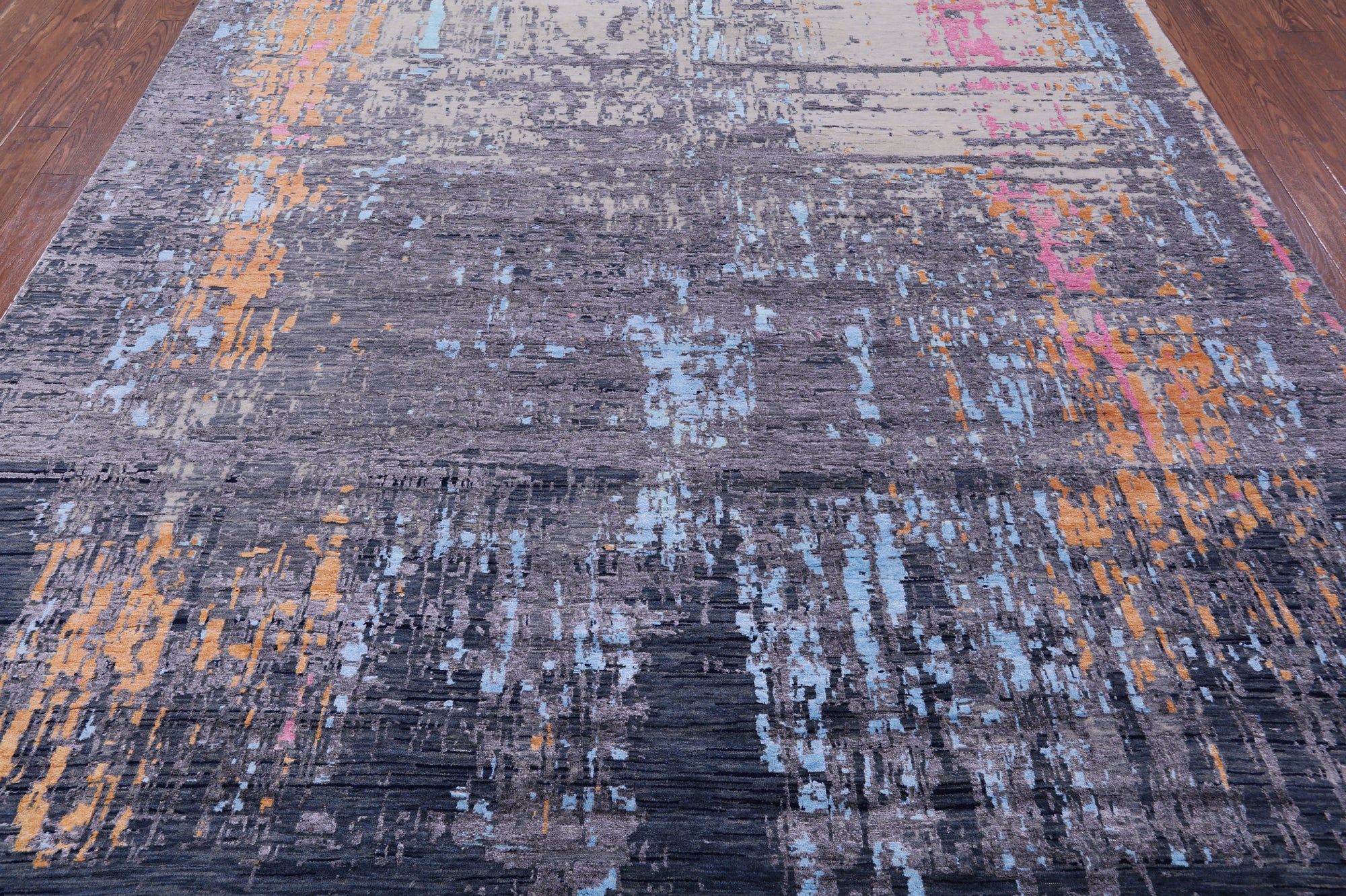 Abstract Modern Hand Knotted Wool & Silk Rug - 9' 0" X 11' 11" - Golden Nile