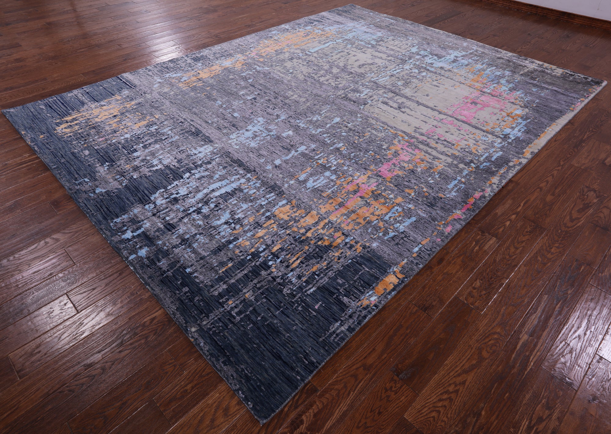 Abstract Modern Hand Knotted Wool & Silk Rug - 9' 0" X 11' 11" - Golden Nile
