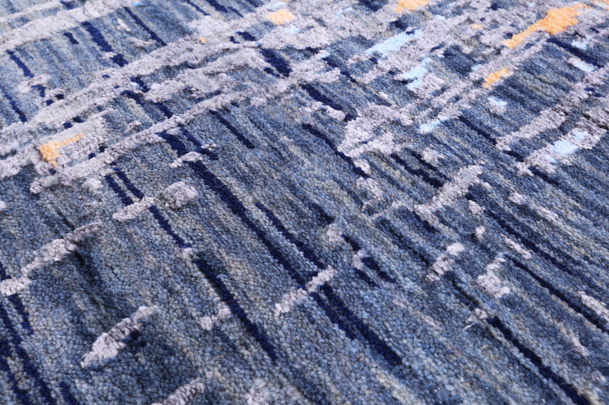Abstract Modern Hand Knotted Wool & Silk Rug - 9' 0" X 11' 11" - Golden Nile