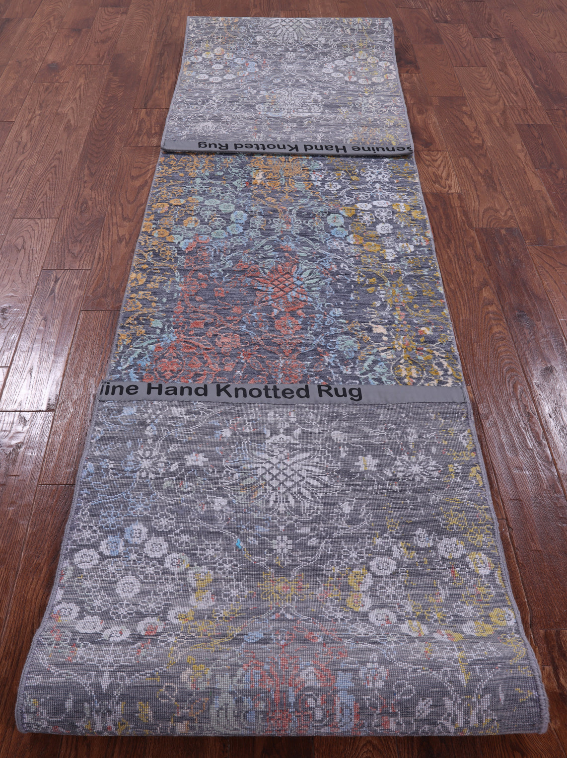 Modern Hand Knotted Wool & Silk Runner Rug - 2' 7" X 14' 0" - Golden Nile