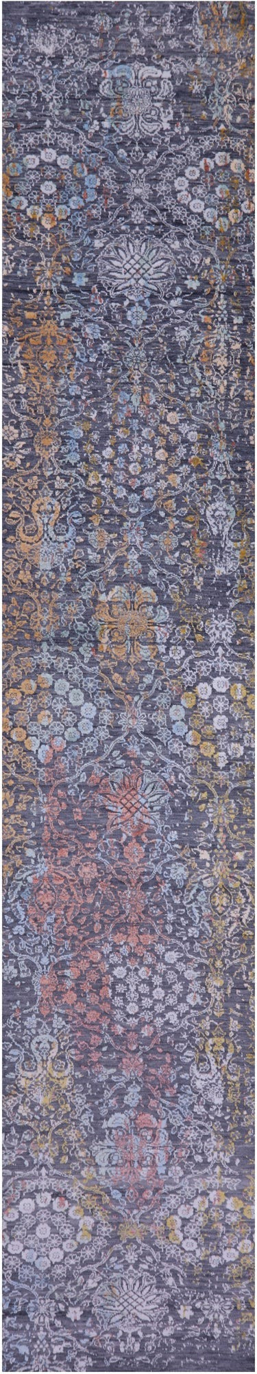 Modern Hand Knotted Wool & Silk Runner Rug - 2' 7" X 14' 0" - Golden Nile