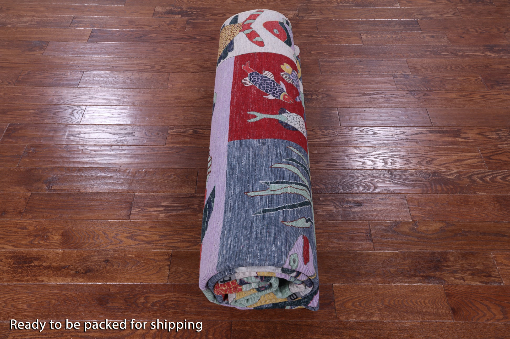 Fish Design Persian Gabbeh Hand Knotted Wool Rug - 8' 11" X 12' 3" - Golden Nile
