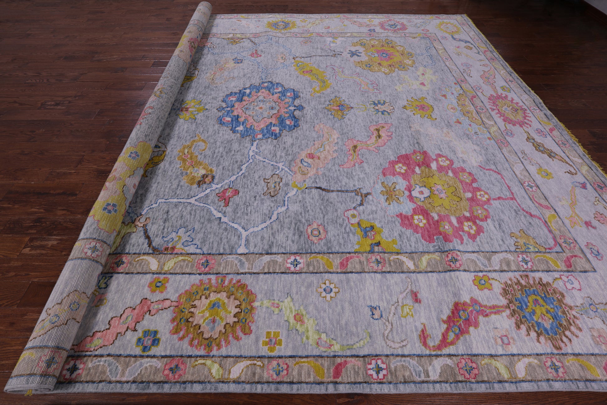 Grey Turkish Oushak Hand Knotted Wool Rug - 12' 3" X 14' 7" - Golden Nile