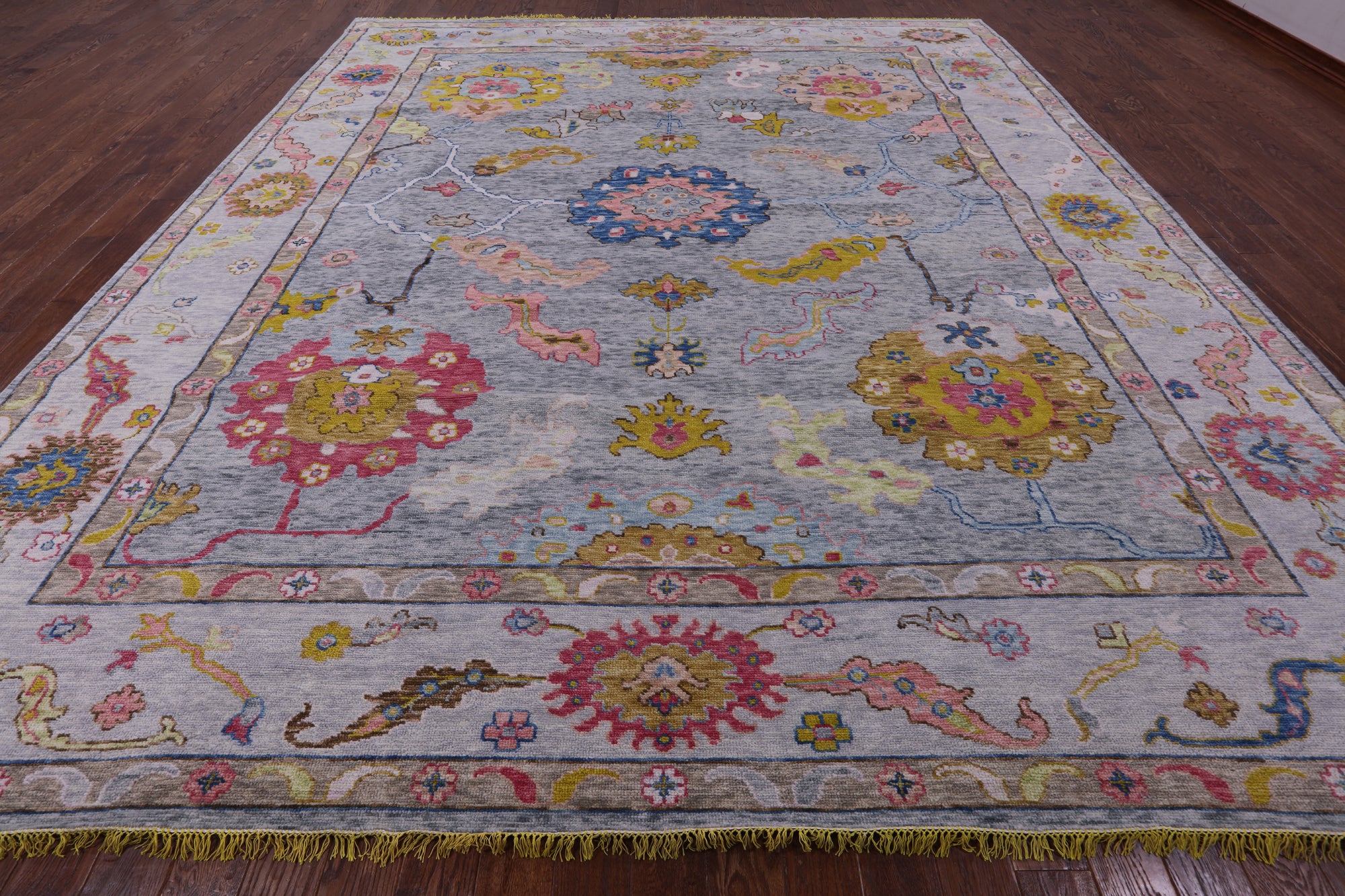 Grey Turkish Oushak Hand Knotted Wool Rug - 12' 3" X 14' 7" - Golden Nile