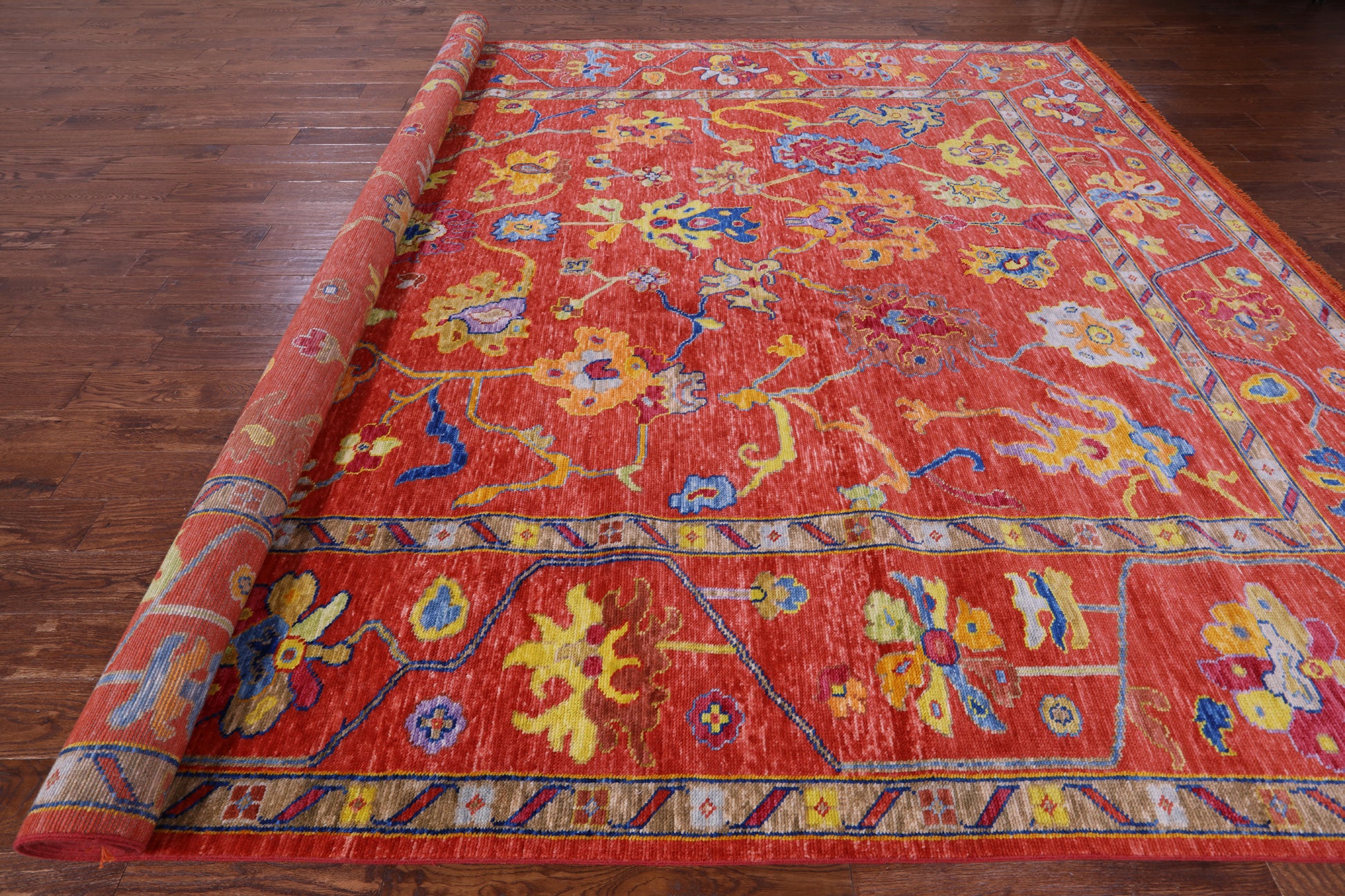 Orange Turkish Oushak Hand Knotted Wool Rug - 10' 3" X 13' 4" - Golden Nile