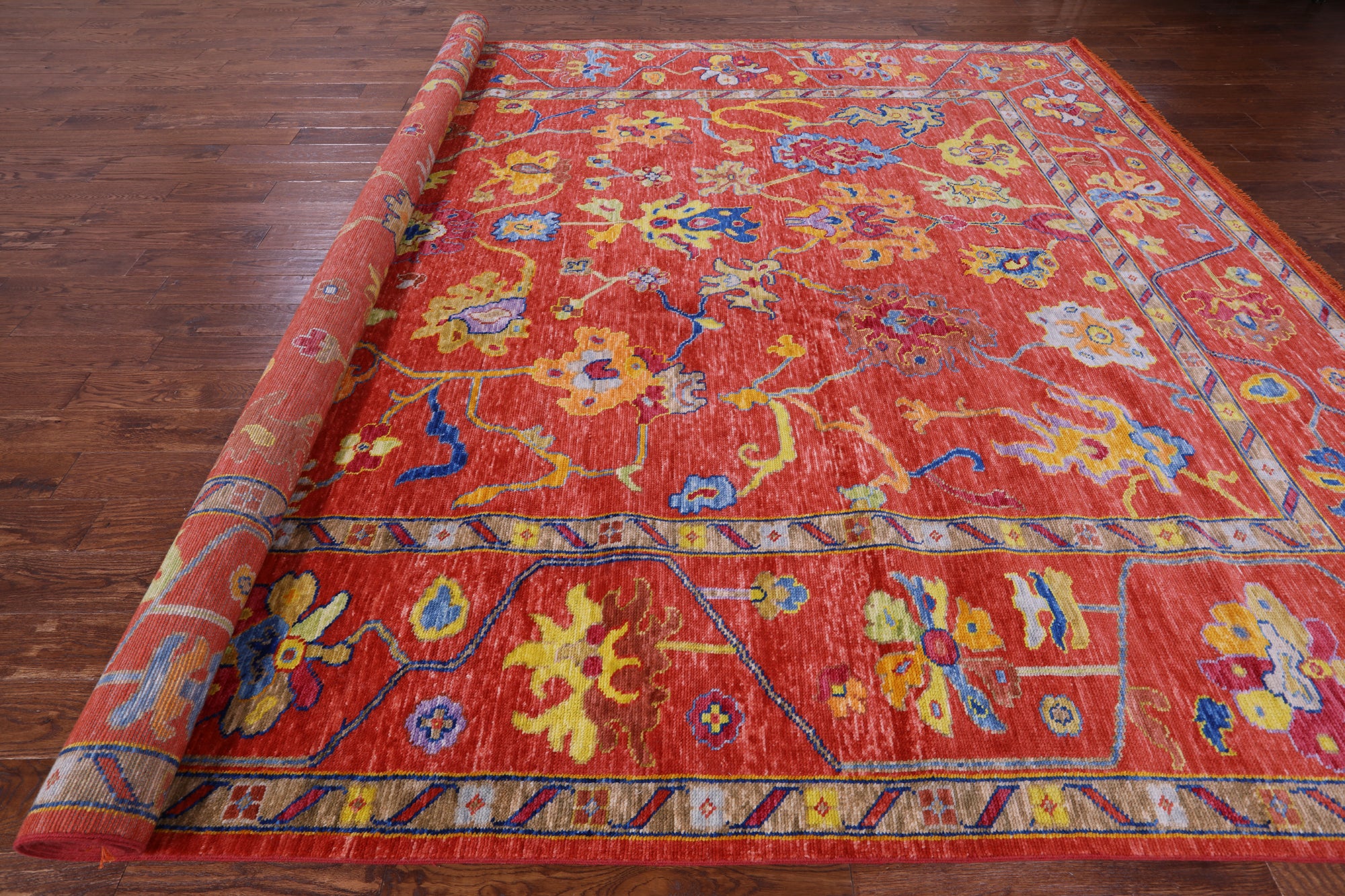 Orange Turkish Oushak Hand Knotted Wool Rug - 10' 3" X 13' 4" - Golden Nile