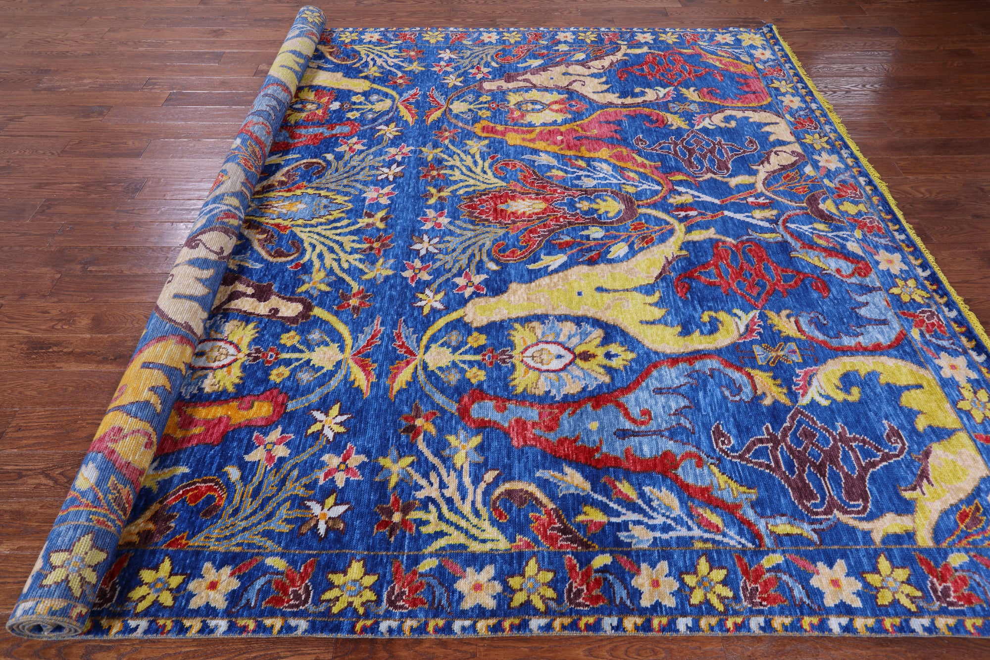 Blue Turkish Oushak Hand Knotted Wool Rug - 9' 3" X 11' 8" - Golden Nile