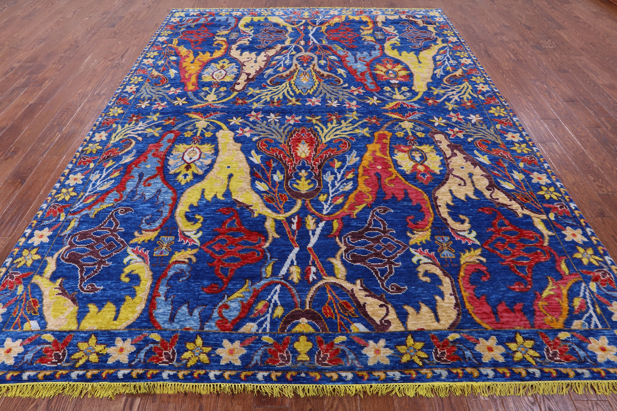 Blue Turkish Oushak Hand Knotted Wool Rug - 9' 3" X 11' 8" - Golden Nile