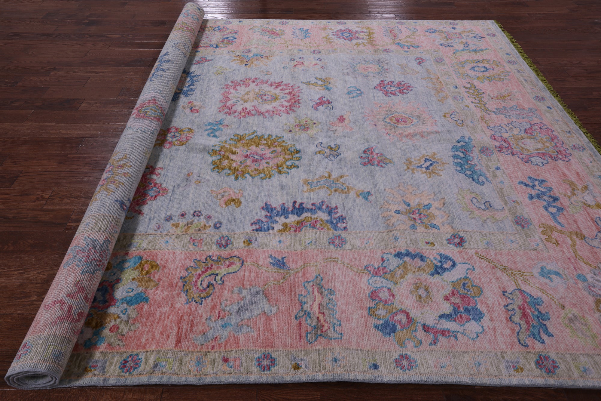 Blue Turkish Oushak Hand Knotted Wool Rug - 9' 2" X 11' 7" - Golden Nile