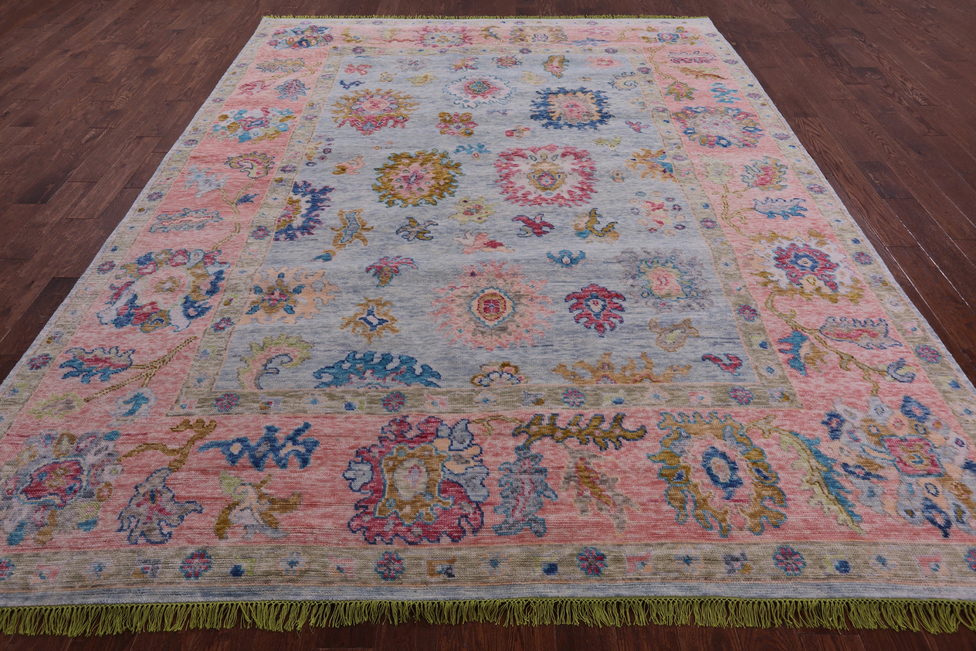 Blue Turkish Oushak Hand Knotted Wool Rug - 9' 2" X 11' 7" - Golden Nile