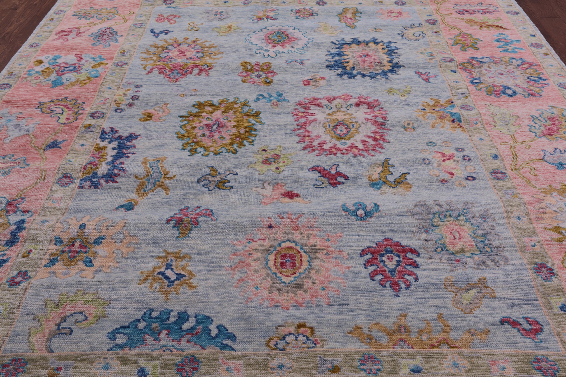 Blue Turkish Oushak Hand Knotted Wool Rug - 9' 2" X 11' 7" - Golden Nile