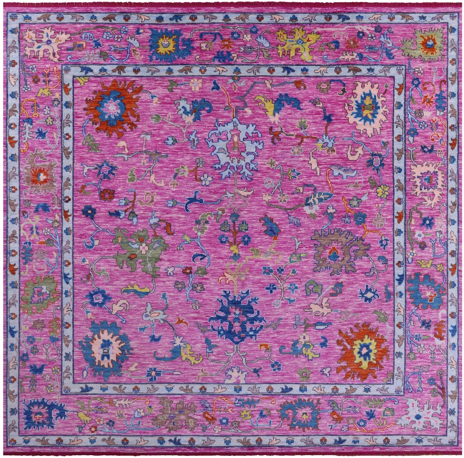 Pink Square Turkish Oushak Hand Knotted Wool Rug - 12' 1" X 12' 2" - Golden Nile