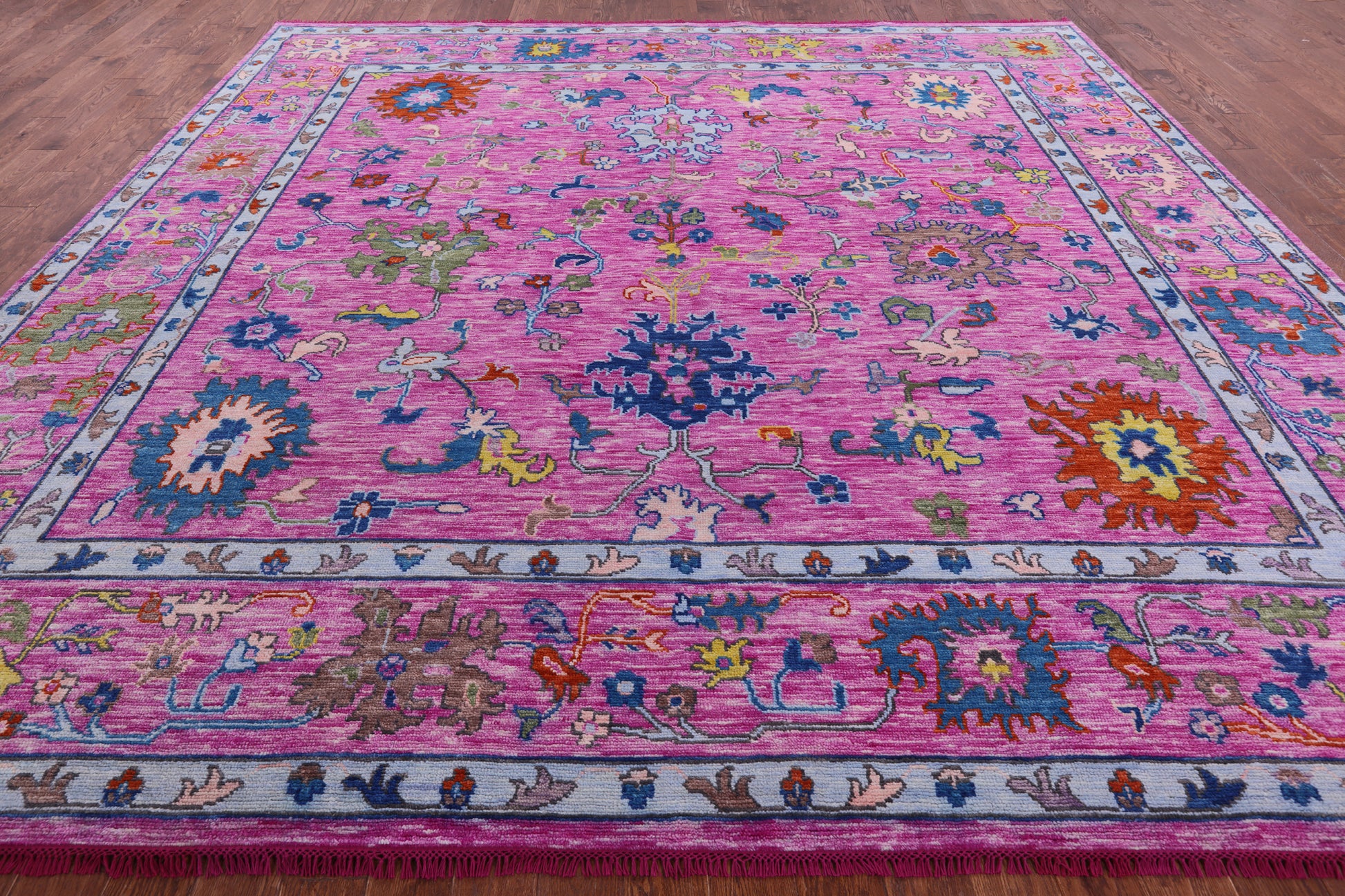 Pink Square Turkish Oushak Hand Knotted Wool Rug - 12' 1" X 12' 2" - Golden Nile