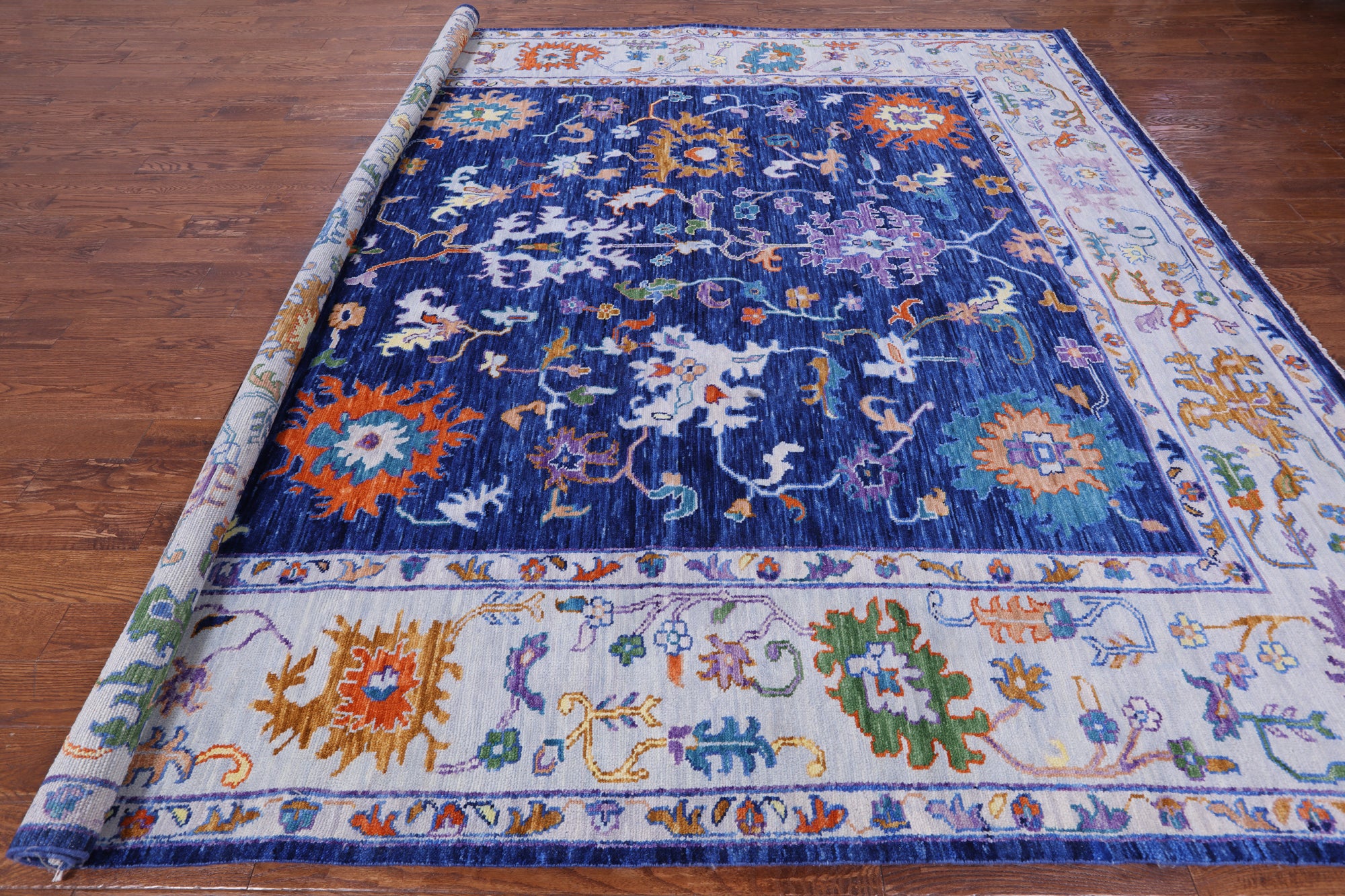 Blue Square Turkish Oushak Hand Knotted Wool Rug - 10' 11" X 11' 1" - Golden Nile