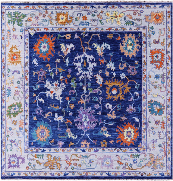 Blue Square Turkish Oushak Hand Knotted Wool Rug - 10' 11" X 11' 1" - Golden Nile