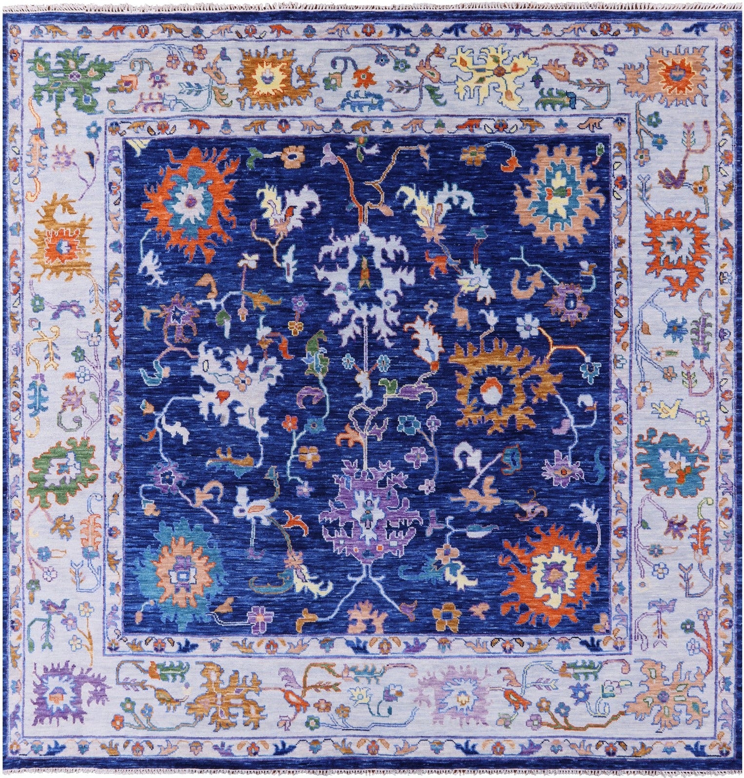 Blue Square Turkish Oushak Hand Knotted Wool Rug - 10' 11" X 11' 1" - Golden Nile
