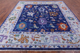 Blue Square Turkish Oushak Hand Knotted Wool Rug - 10' 11" X 11' 1" - Golden Nile