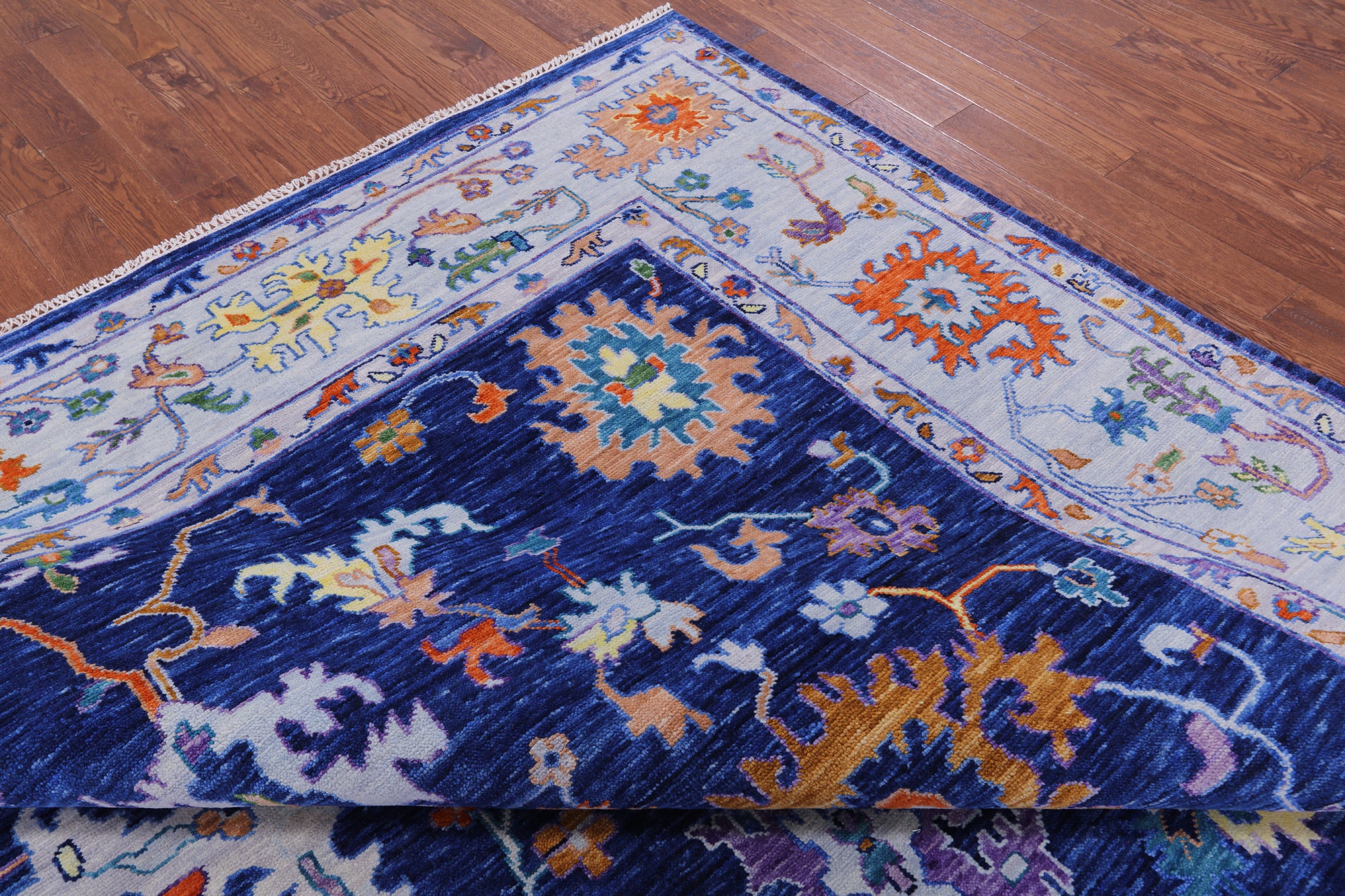 Blue Square Turkish Oushak Hand Knotted Wool Rug - 10' 11" X 11' 1" - Golden Nile