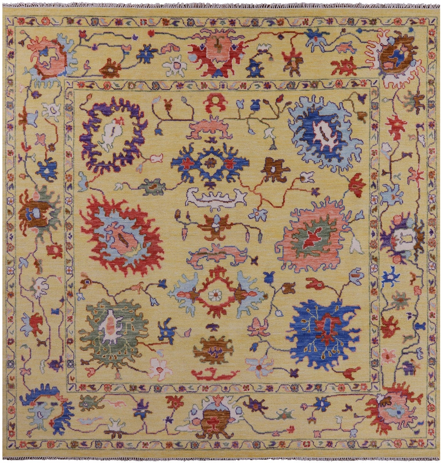 Gold Square Turkish Oushak Hand Knotted Wool Rug - 9' 11" X 10' 0" - Golden Nile