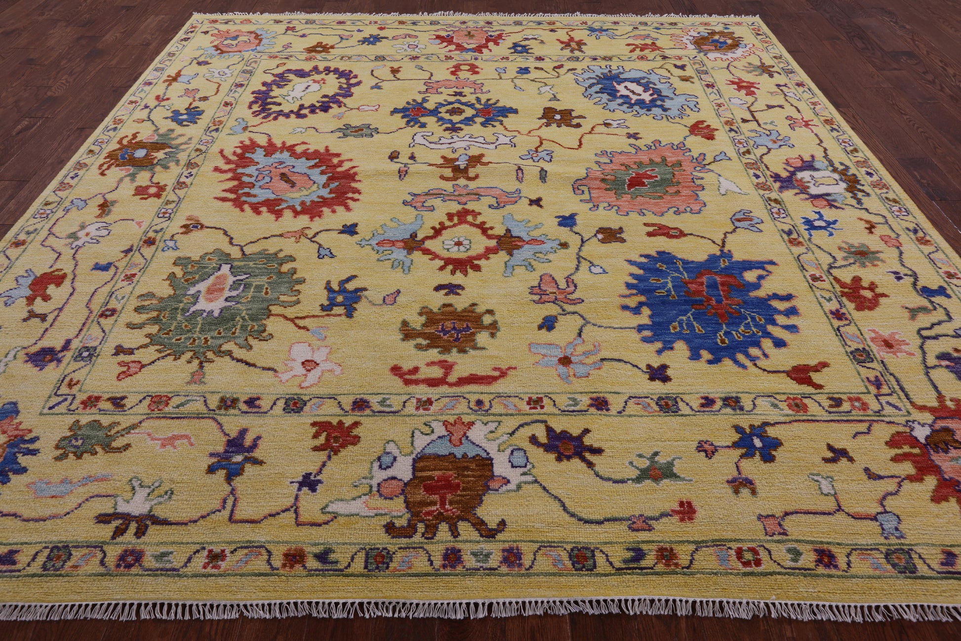 Gold Square Turkish Oushak Hand Knotted Wool Rug - 9' 11" X 10' 0" - Golden Nile