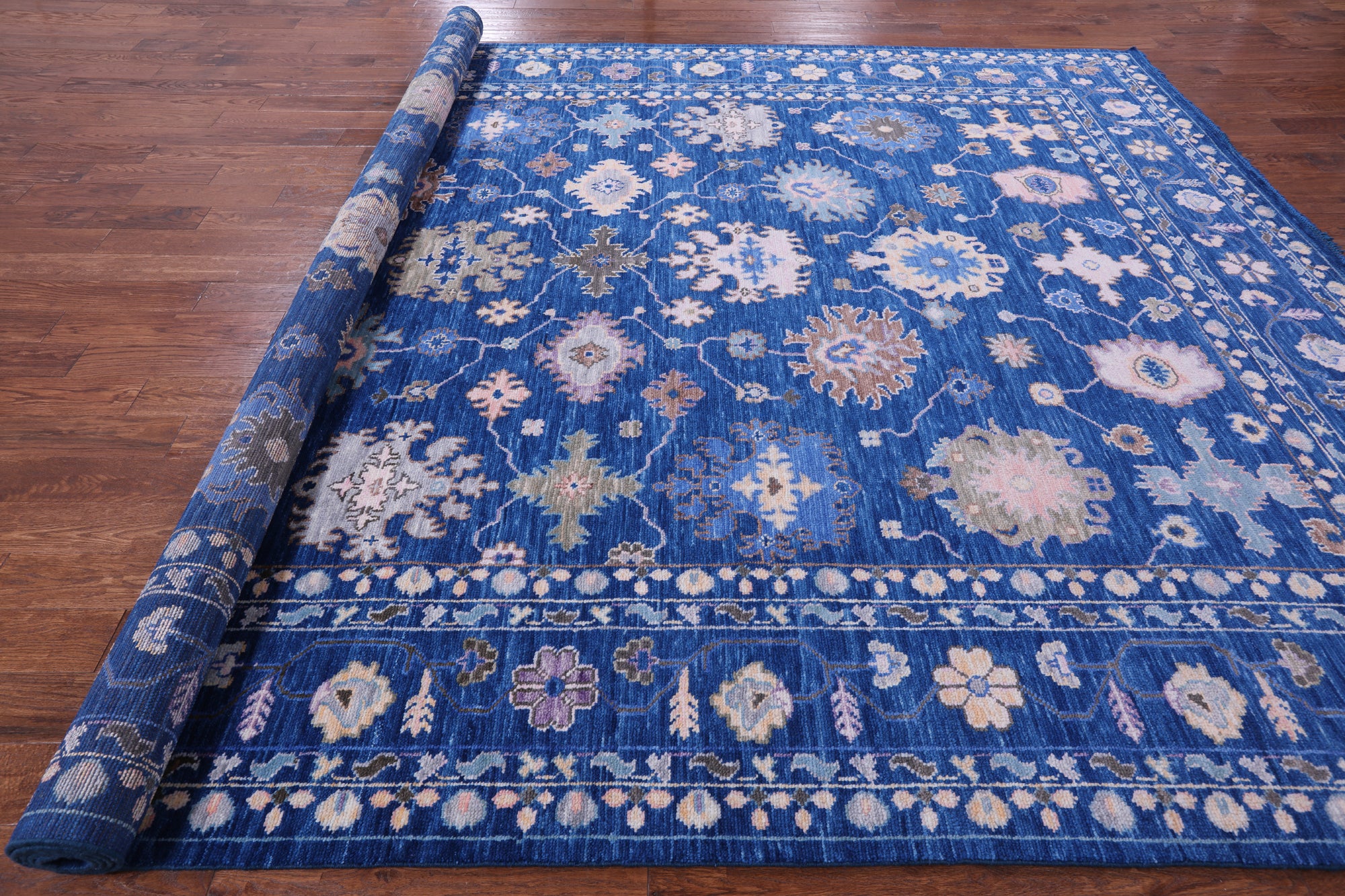 Blue Turkish Oushak Handmade Wool Rug - 10' 2" X 13' 9" - Golden Nile