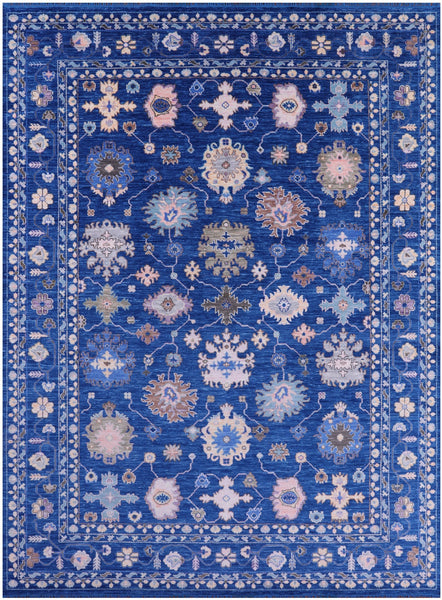 Blue Turkish Oushak Handmade Wool Rug - 10' 2" X 13' 9" - Golden Nile