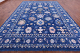 Blue Turkish Oushak Handmade Wool Rug - 10' 2" X 13' 9" - Golden Nile