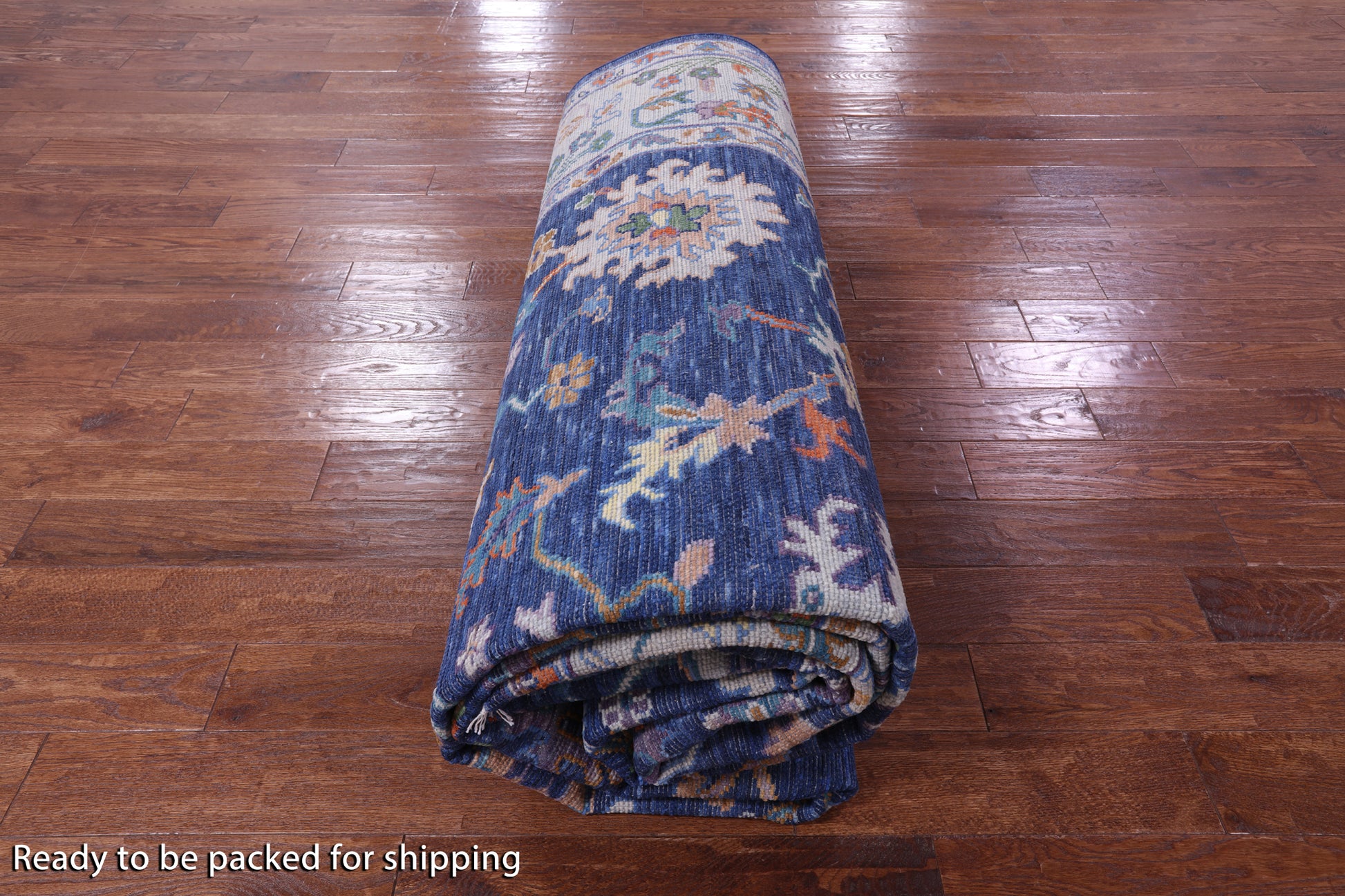 Blue Turkish Oushak Hand Knotted Wool Rug - 9' 1" X 17' 11" - Golden Nile