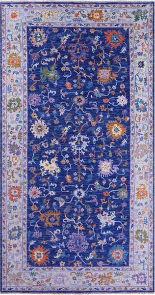 Blue Turkish Oushak Hand Knotted Wool Rug - 9' 1" X 17' 11" - Golden Nile