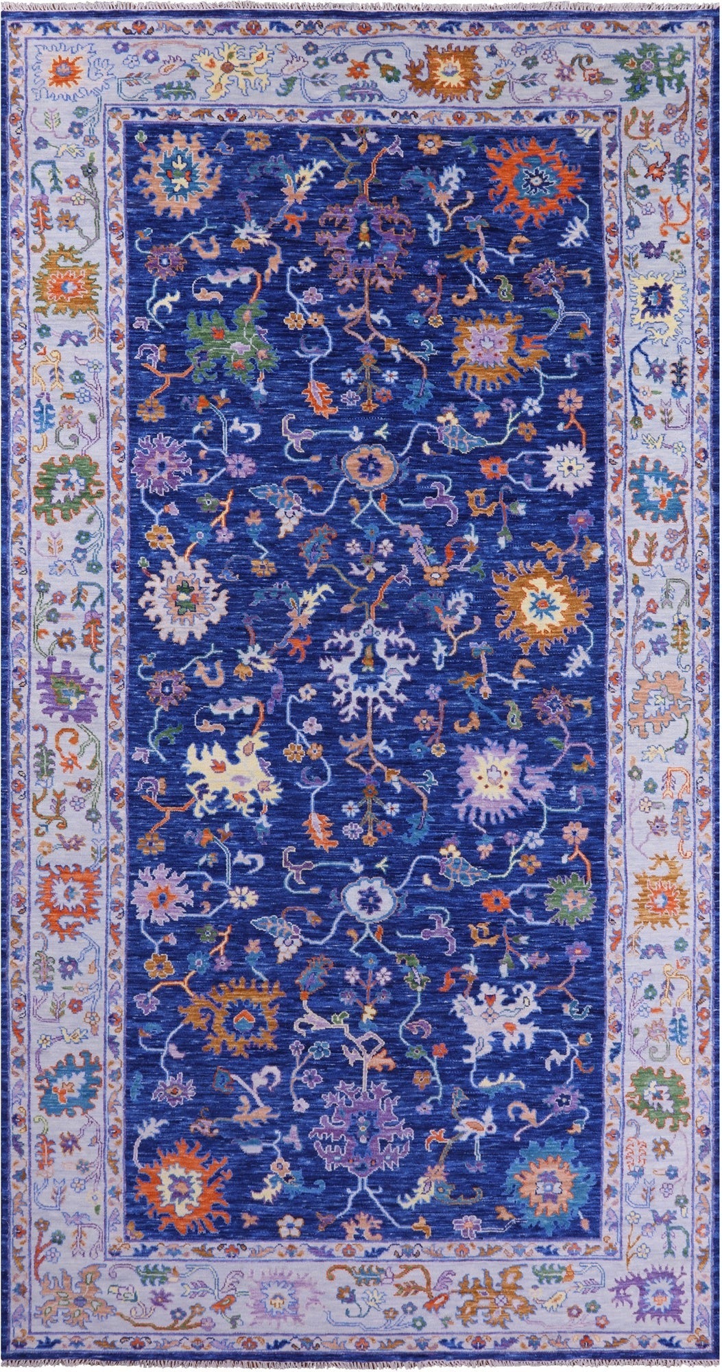 Blue Turkish Oushak Hand Knotted Wool Rug - 9' 1" X 17' 11" - Golden Nile
