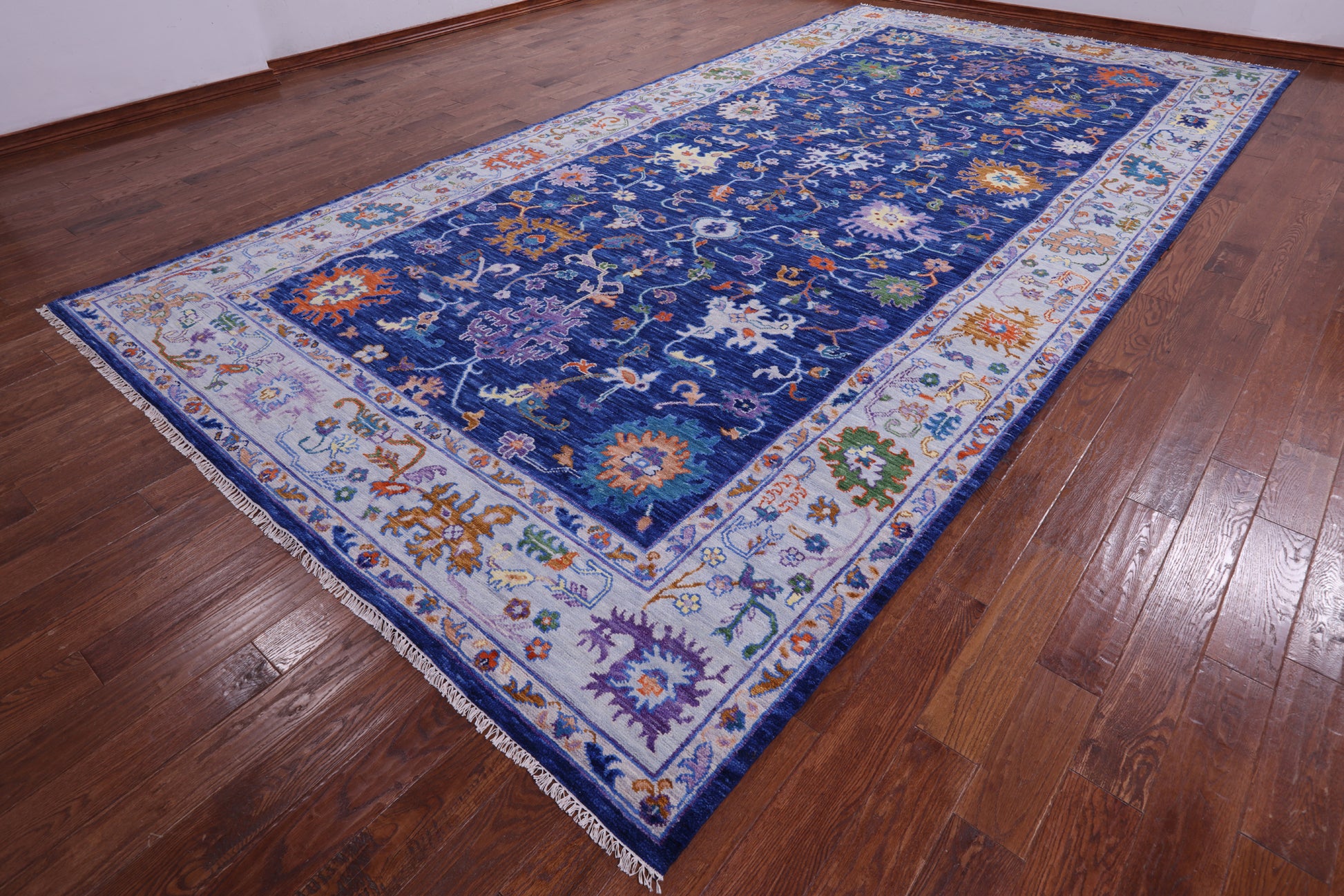 Blue Turkish Oushak Hand Knotted Wool Rug - 9' 1" X 17' 11" - Golden Nile