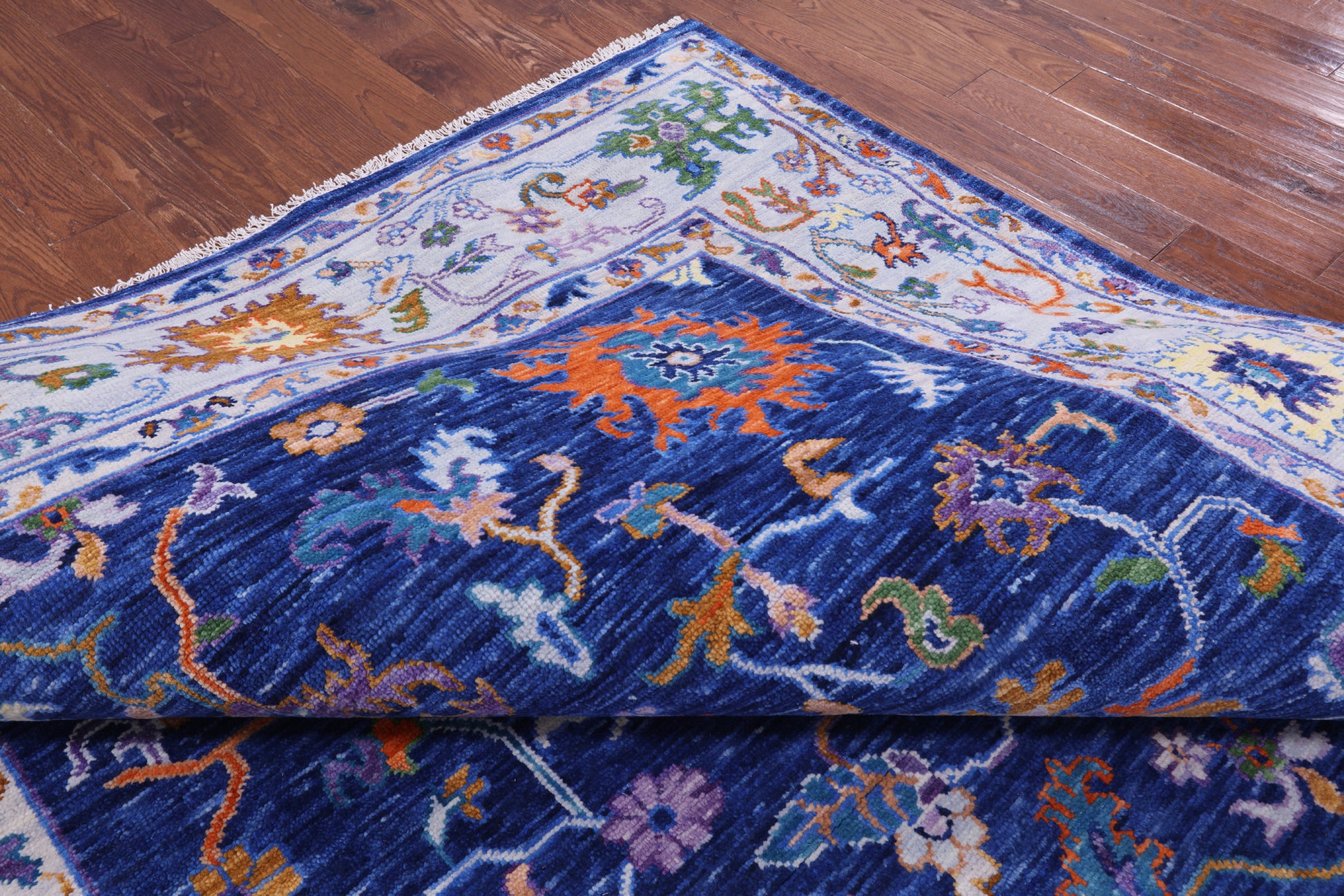 Blue Turkish Oushak Hand Knotted Wool Rug - 9' 1" X 17' 11" - Golden Nile