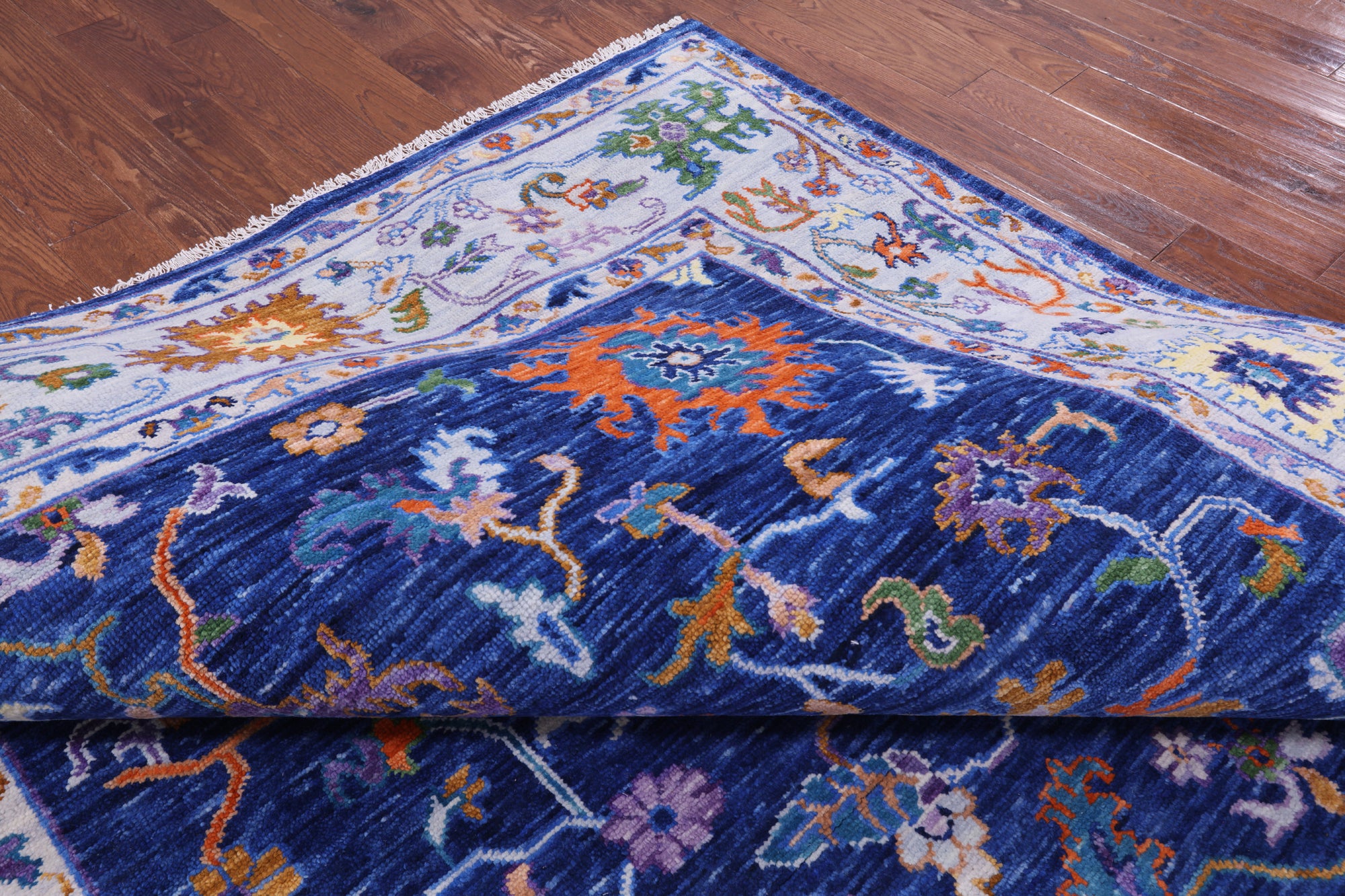 Blue Turkish Oushak Hand Knotted Wool Rug - 9' 1" X 17' 11" - Golden Nile