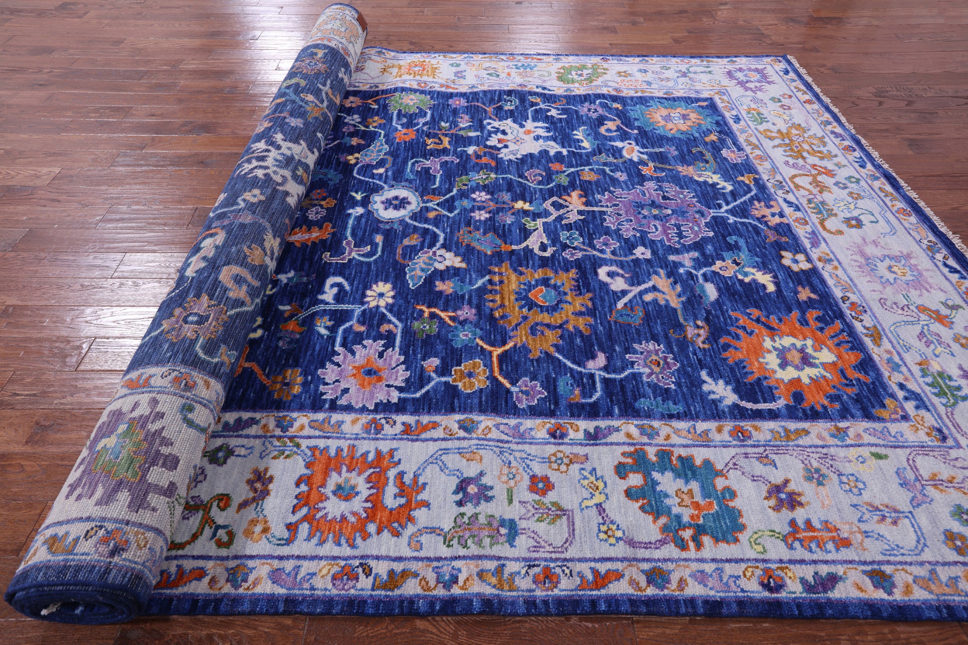 Blue Turkish Oushak Hand Knotted Wool Rug - 9' 1" X 17' 11" - Golden Nile