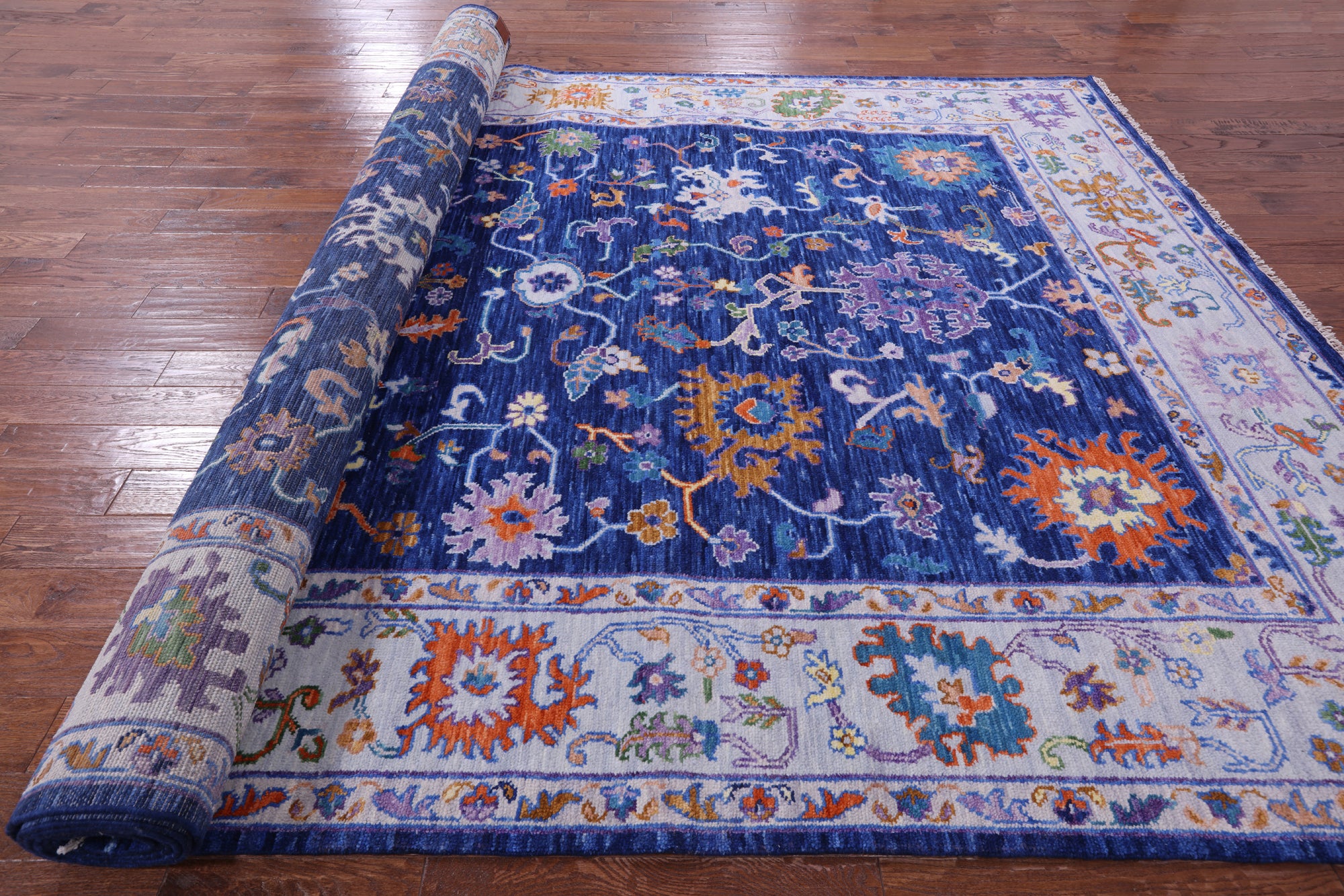 Blue Turkish Oushak Hand Knotted Wool Rug - 9' 1" X 17' 11" - Golden Nile