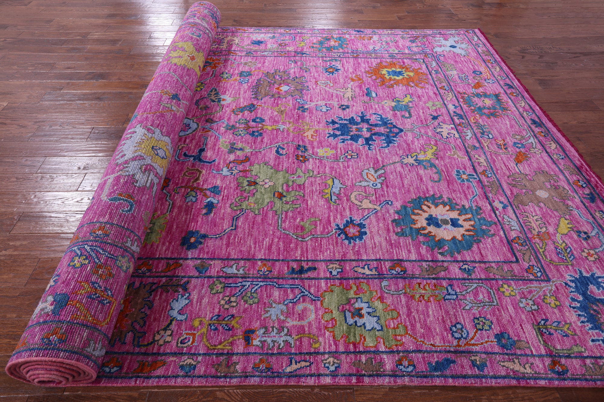 Pink Turkish Oushak Hand Knotted Wool Rug - 8' 11" X 19' 0" - Golden Nile