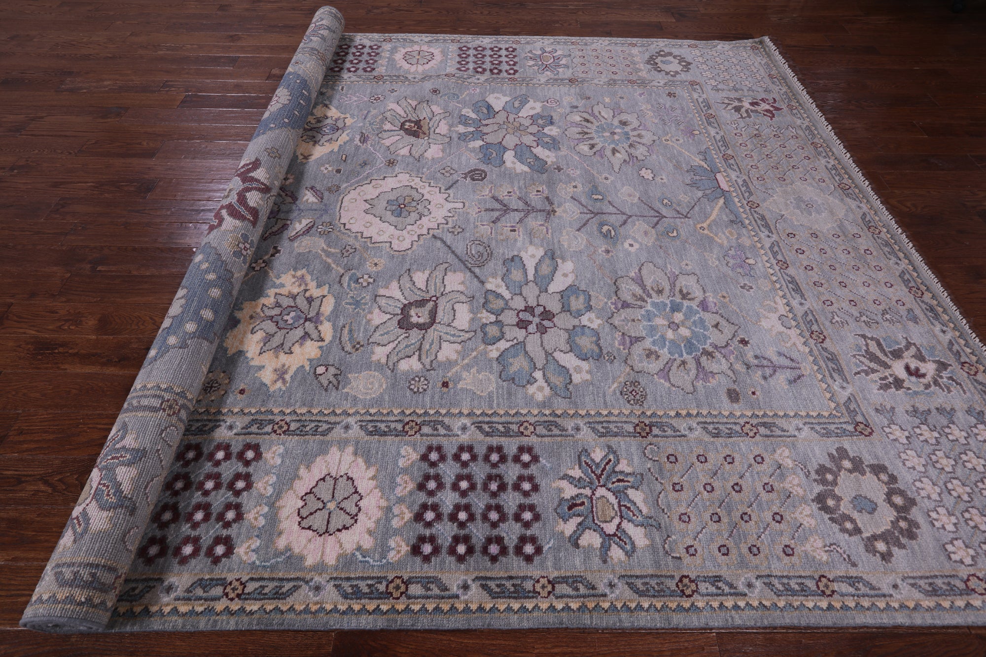 Grey Turkish Oushak Hand Knotted Wool Rug - 9' 2" X 12' 1" - Golden Nile