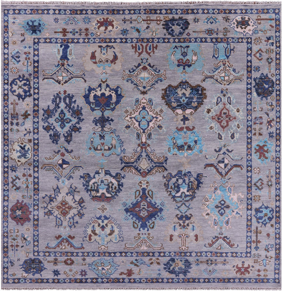 Grey Square Turkish Oushak Handmade Wool Rug - 9' 0" X 9' 3" - Golden Nile