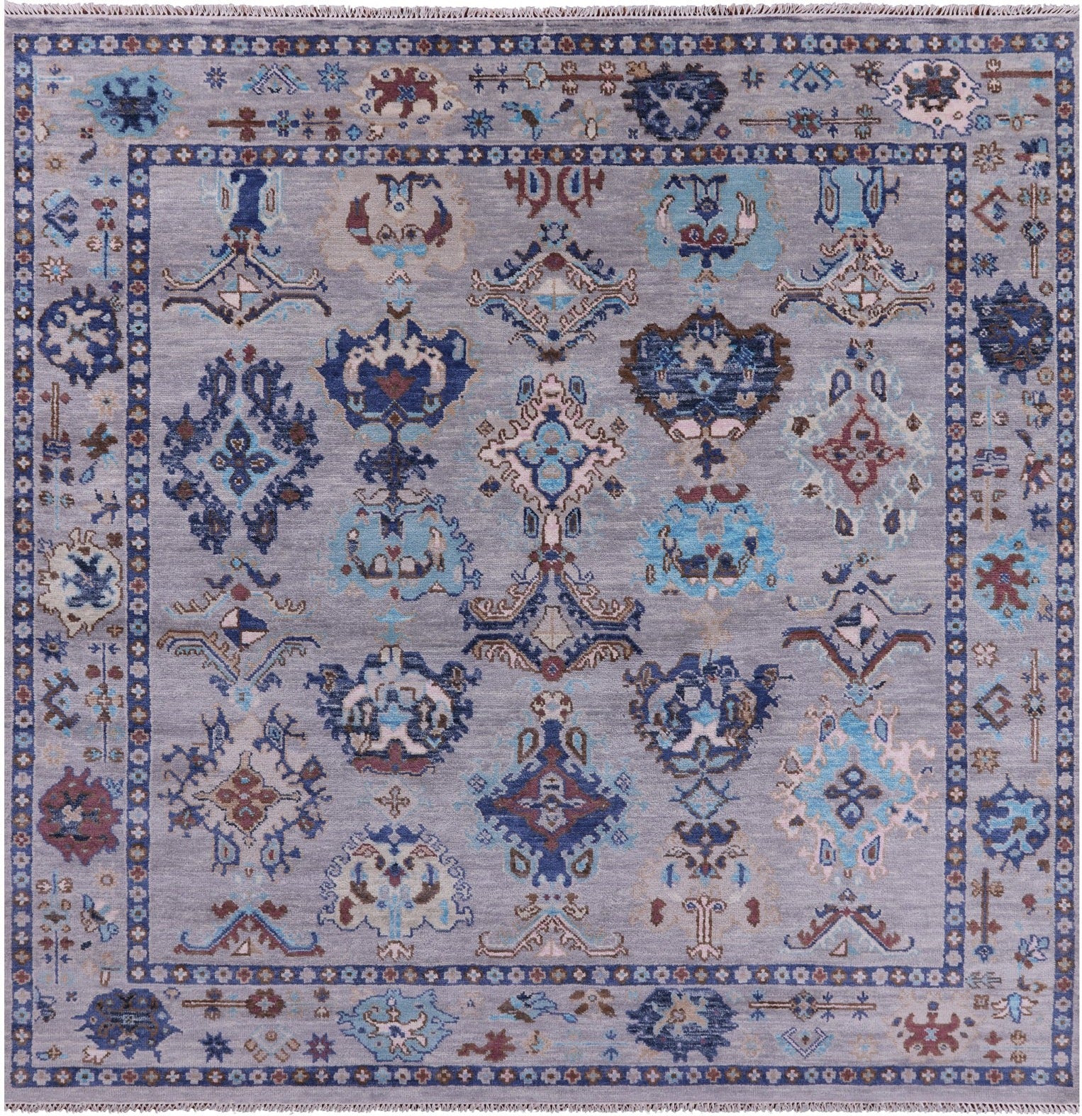 Grey Square Turkish Oushak Handmade Wool Rug - 9' 0" X 9' 3" - Golden Nile