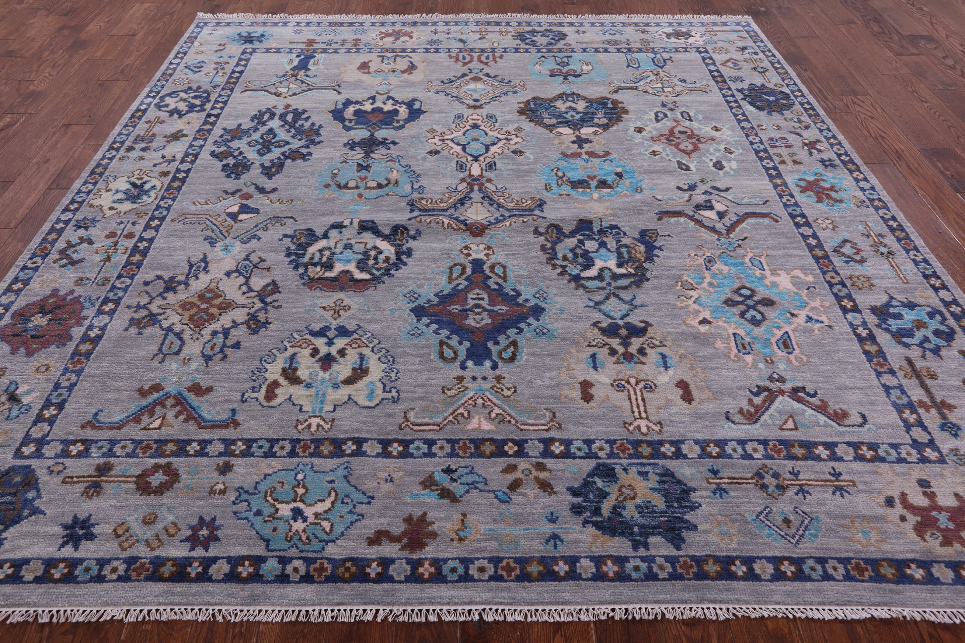 Grey Square Turkish Oushak Handmade Wool Rug - 9' 0" X 9' 3" - Golden Nile