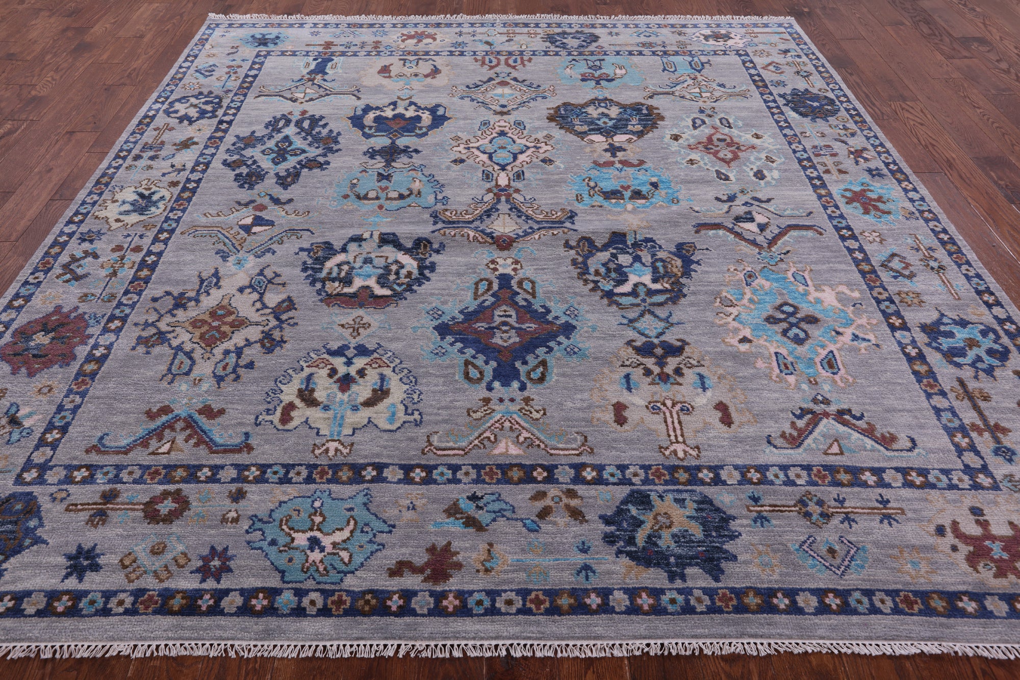 Grey Square Turkish Oushak Handmade Wool Rug - 9' 0" X 9' 3" - Golden Nile